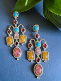 Statement Chandelier earrings with CZ and natural stones