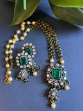 Mossanite Stones pendant with onyx beads necklace