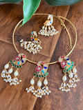Stunning Jadau necklace in thin hasli with matching earrings