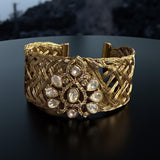 Basket weave thick bracelet with kundan accent