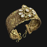 Basket weave thick bracelet with kundan accent