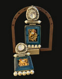 Intricate carved copper earrings dual tone earrings with bird motif