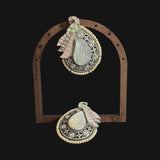 Teardrop statement studs with peacock motif