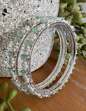 Delicate CZ with pearls thin bangles pair