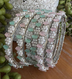 Delicate CZ with pearls thin bangles pair