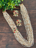 Multi strand seed pearl long haar with Navaratan side pendant