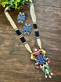 Dual Tone Long pendant set on seed pearls with elephant motif