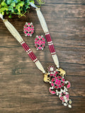 Dual Tone Long pendant set on seed pearls with elephant motif