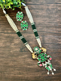 Dual Tone Long pendant set on seed pearls with elephant motif