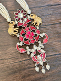 Dual Tone Long pendant set on seed pearls with elephant motif