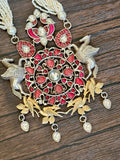 Dual tone long pendant set with unicorn motif