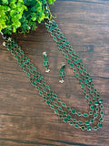 Three layers german silver long necklace with stones