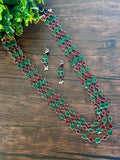 Three layers german silver long necklace with stones