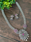 Diamond look alike stunning necklace in victorian finish with matching jhumki