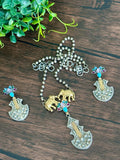 Dual tone elephant motif pendant set