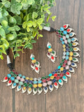 German silver set with multi colored stones with matching earrings