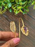 Thin brass one size fits all bracelet with druzy