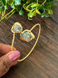 Thin brass one size fits all bracelet with druzy