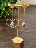 Brass based delicate heart earrings with druzy stone