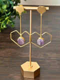 Brass based delicate heart earrings with druzy stone