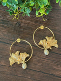 Brass based contemporary earring with pearl hanging