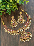 Jadau look alike temple set with matching earrings