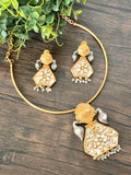 Copper base statement hasli with matching earrings