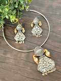 Copper base statement hasli with matching earrings