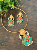 Copper base statement hasli with matching earrings