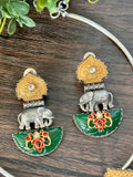 Copper base thin hasli with inlay pendant and matching earrings