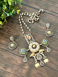 Pachi accents Fusion German silver chakra pendant with elephant motifs