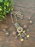 Pachi accents Fusion German silver chakra pendant with elephant motifs
