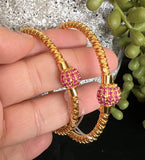 Thin gold polish temple bangle with ruby stones