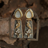 Dual tone Copper base earrings with peacock motif