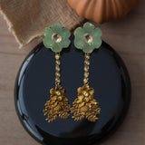 Stunning carved stone flower motif dangling earrings