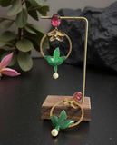 Copper finish earrings with beautiful handcarved accent