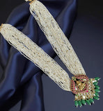 Stunning jadau kundan lakshmi pendant set in seed pearls strings