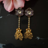 Stunning carved stone flower motif dangling earrings