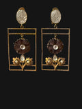Beautiful copper dual tone earrings with hand carved floral motif