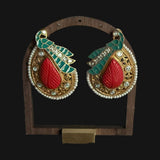 Teardrop statement studs with peacock motif