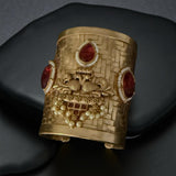 Antique polish basket weave cuff with peacock motif