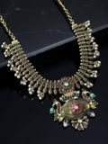 Silver look alike statement necklace with inlay work