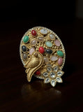 Stunning oversized oval studs with peacock motif
