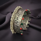 German silver thick kada with Gajra edging