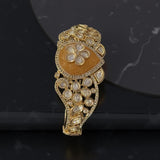 Silver foil kundan bracelet with peach carved stone