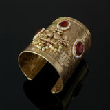 Antique polish basket weave cuff with peacock motif