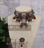 Silver finish choker with jadau stones