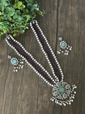 Pearls and red onyx beads necklace with vic CZ pendant