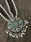 Pearls and red onyx beads necklace with vic CZ pendant
