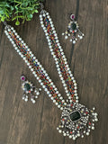 Pearls and multi onyx beads necklace with vic CZ pendant